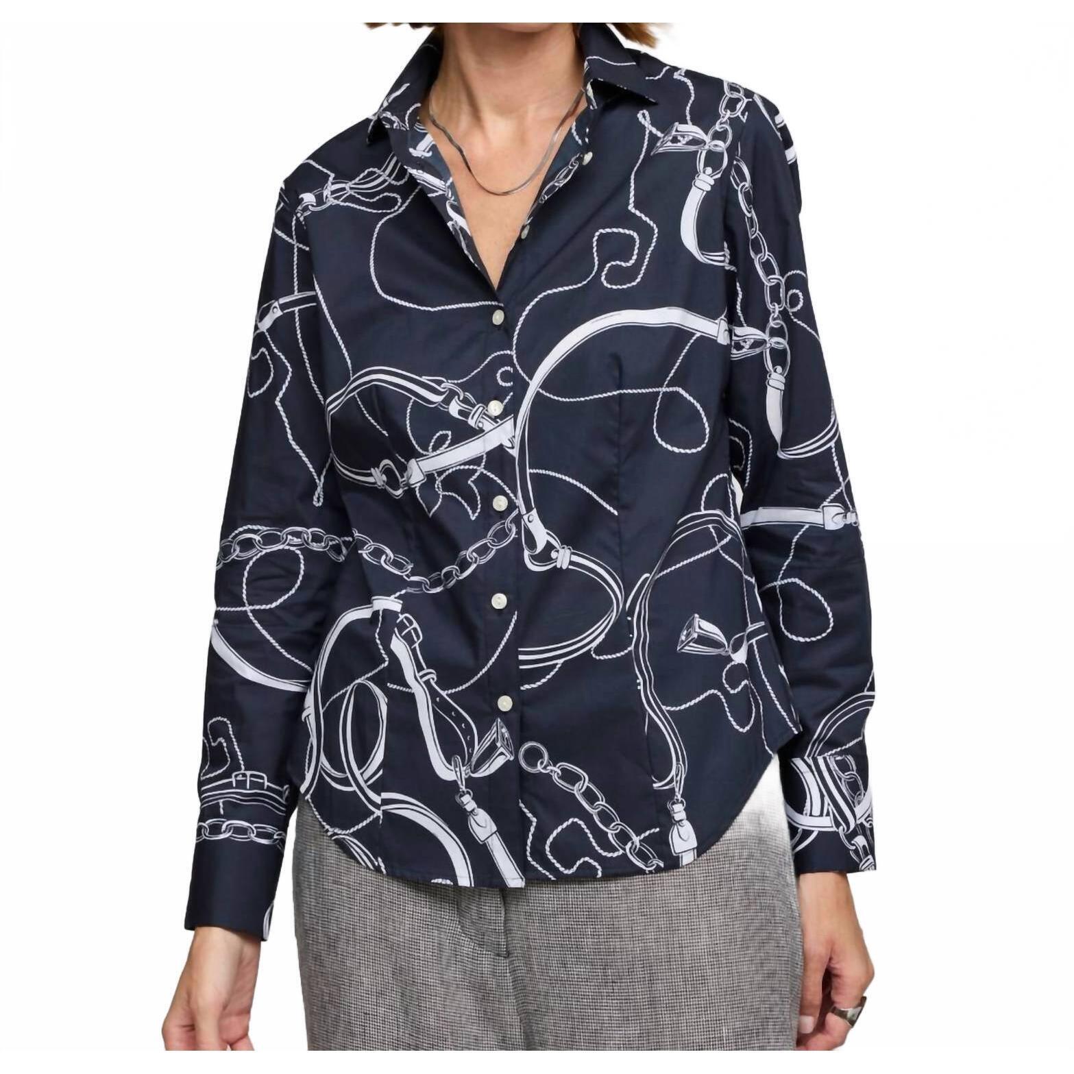 New Hinson Wu Diane Long Sleeve Equestrian Print Shirt In Black/White